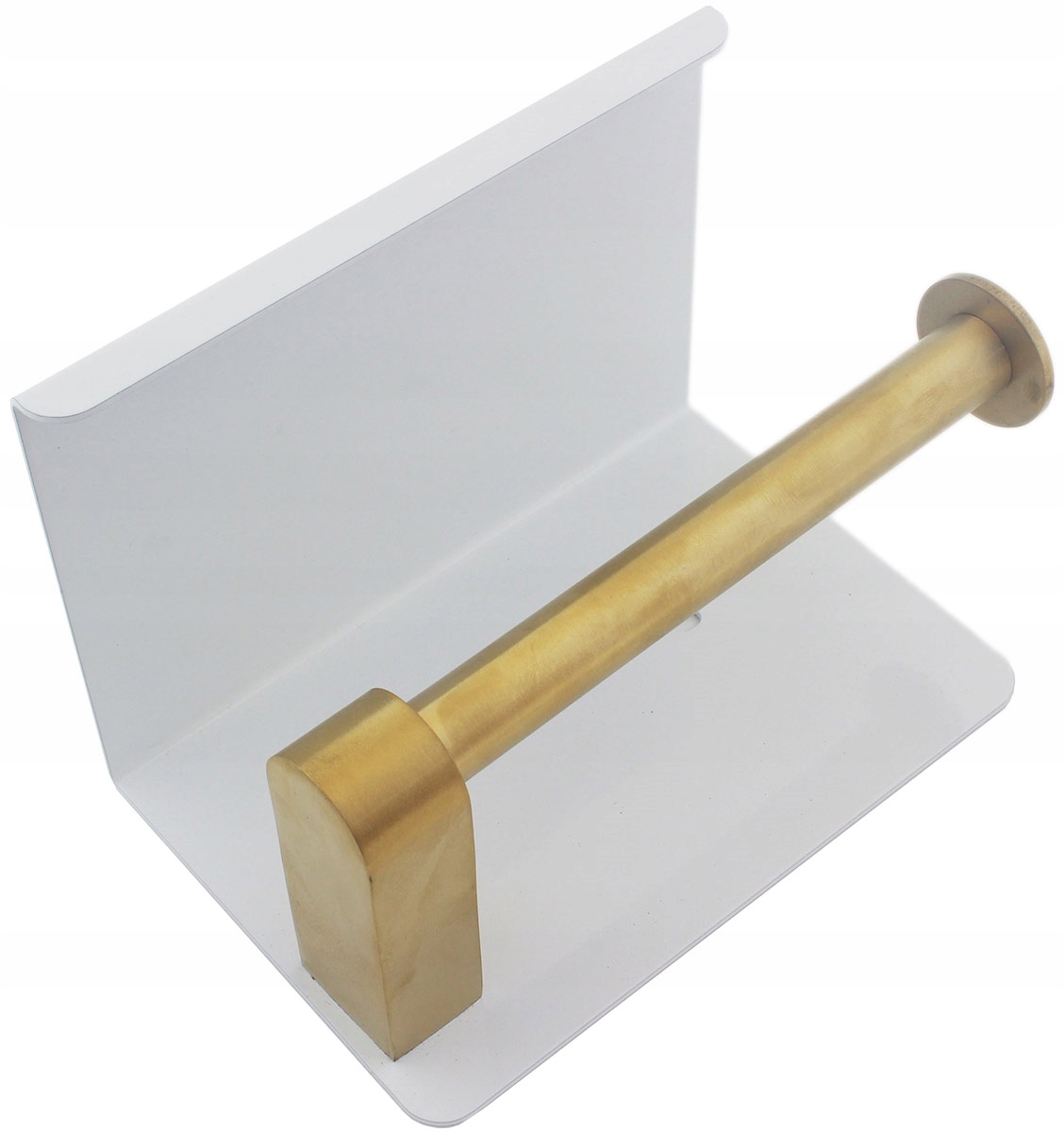 Uchwyt Na Papier Toaletowy Wieszak Metalowy Z Półką Wc Biało Złoty Loft