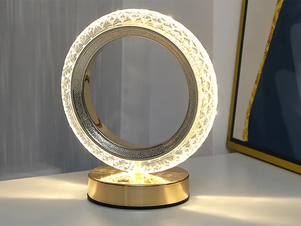 Lampka Nocna Stołowa Kryształowa Led Rgb Usb Obrączka Do Sypialni Biura Rgb