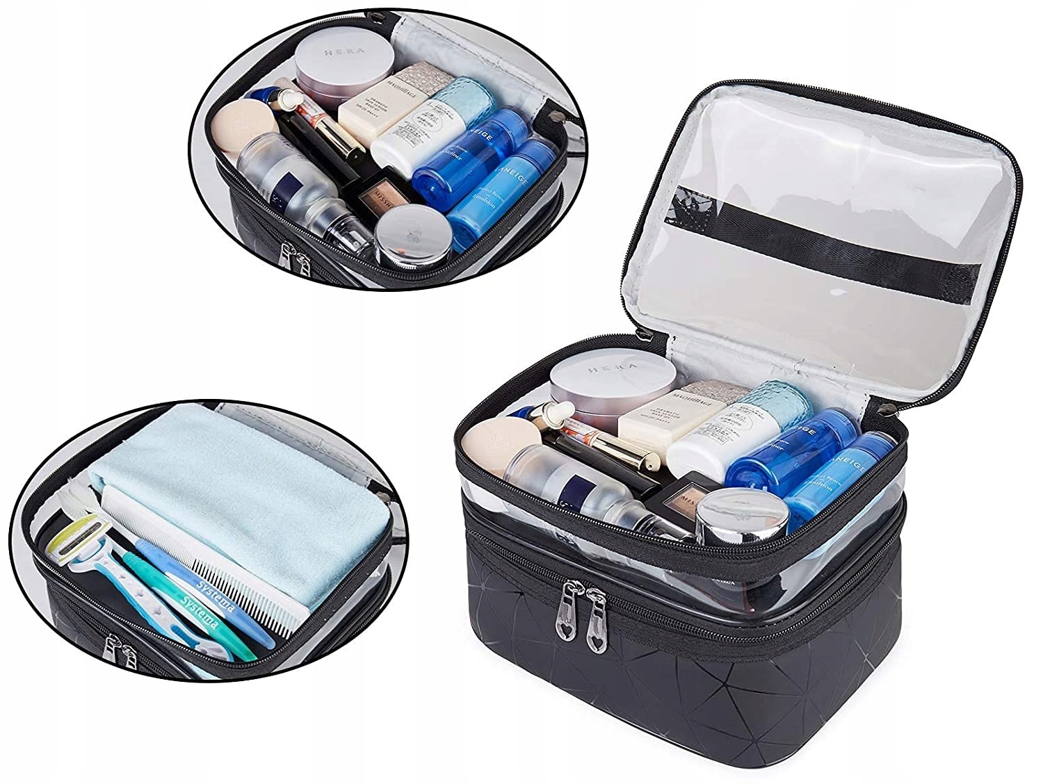 Kosmetyczka Damska Na Kosmetyki Kuferek Organizer Podróżny Saszetka Suwak