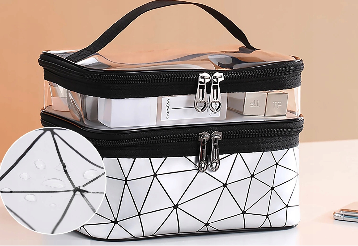 Kosmetyczka Damska Na Kosmetyki Kuferek Organizer Podróżny Saszetka Suwak