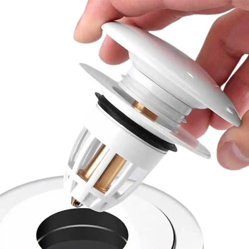 Korek Umywalkowy Klik Klak Biały Ceramiczny Z Filtrem Odpływowym