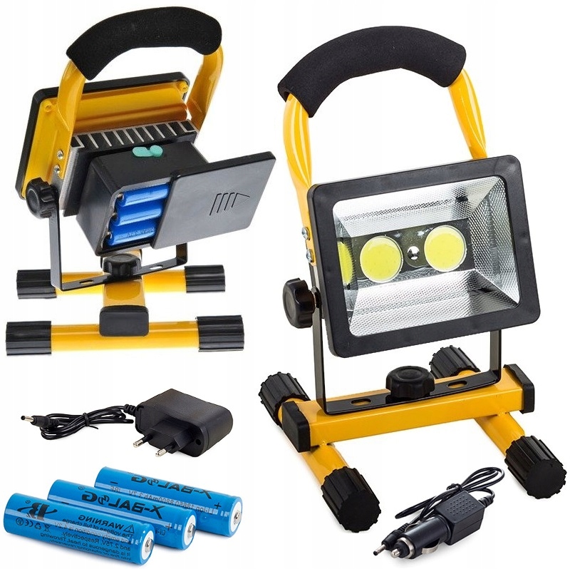 Halogen Roboczy Budowlany Lampa Przenośny 2 X Led Cob 30w Akumulator Ip65