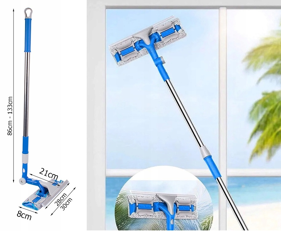 image-129.jpeg Teleskopowa Myjka Do Okien Szyb Luster Kabiny Mop Ze Ściągaczką Długi Kij