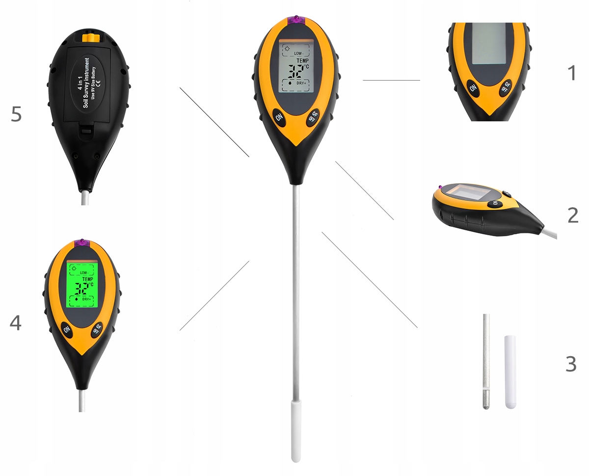 Kwasomierz Miernik Tester Ogrodniczy Ph Gleby Ziemii Temperatura Wilgotność