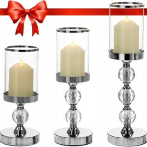 3x Świecznik Szklany Lampion Komplet Latarni Świeczniki Glamour Krzyształki