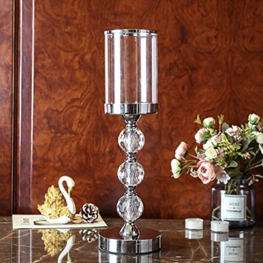 3x Świecznik Szklany Lampion Komplet Latarni Świeczniki Glamour Krzyształki