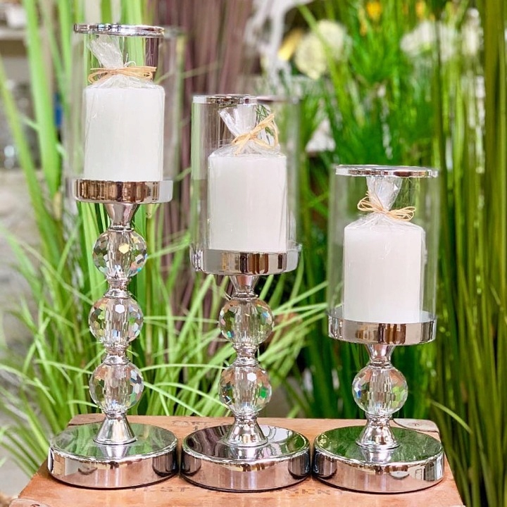 3x Świecznik Szklany Lampion Komplet Latarni Świeczniki Glamour Krzyształki