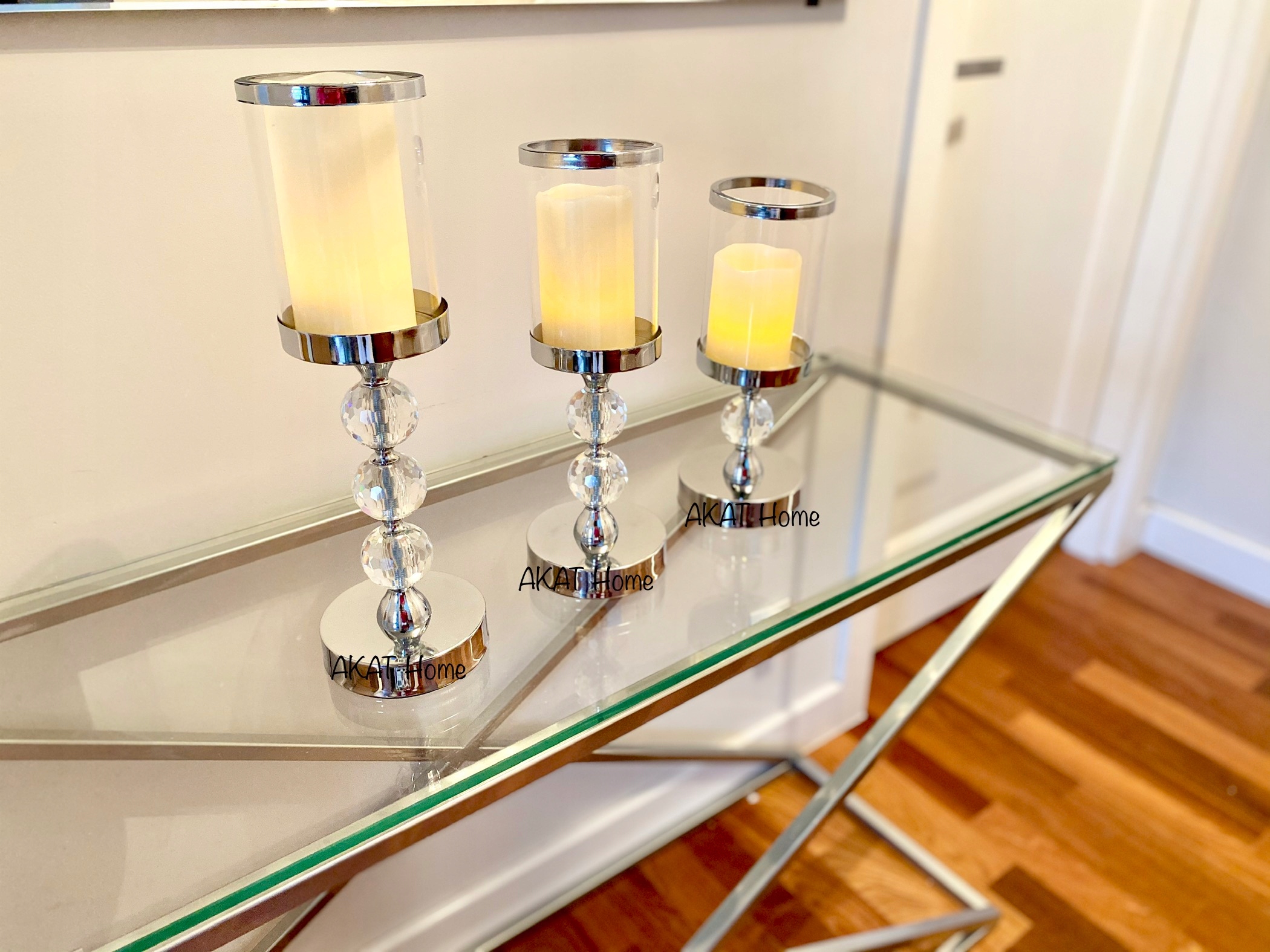 3x Świecznik Szklany Lampion Komplet Latarni Świeczniki Glamour Krzyształki