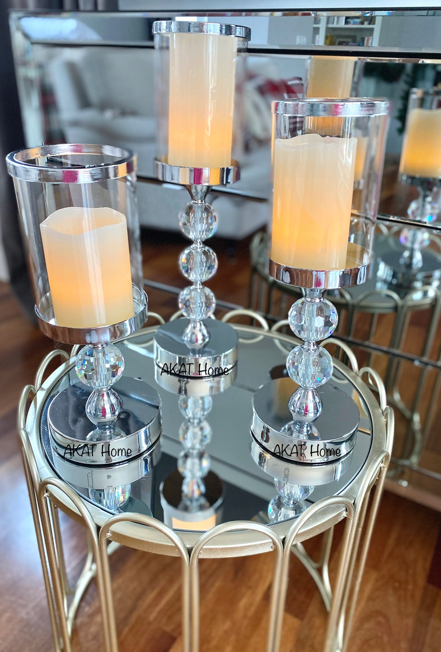 3x Świecznik Szklany Lampion Komplet Latarni Świeczniki Glamour Krzyształki