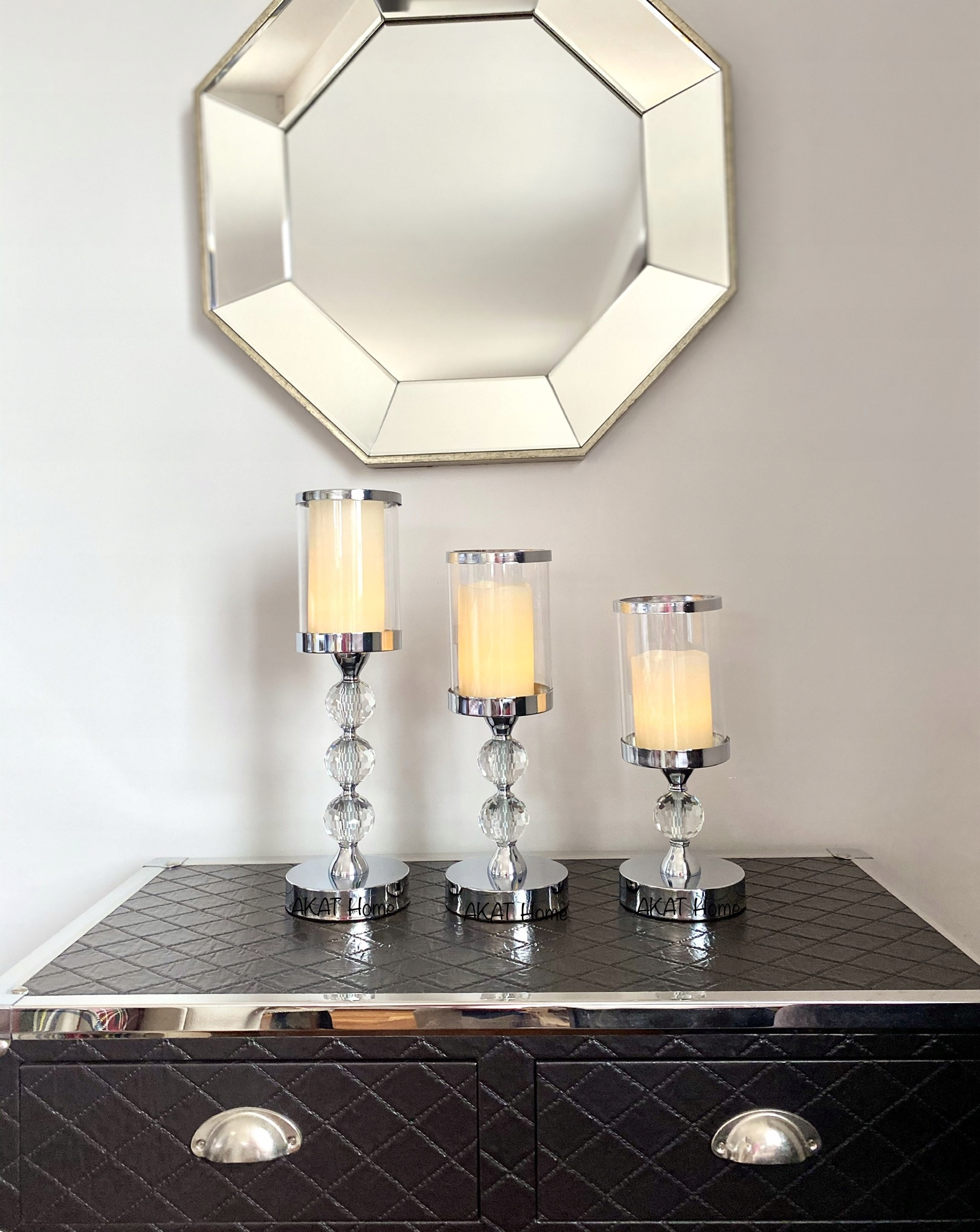 3x Świecznik Szklany Lampion Komplet Latarni Świeczniki Glamour Krzyształki