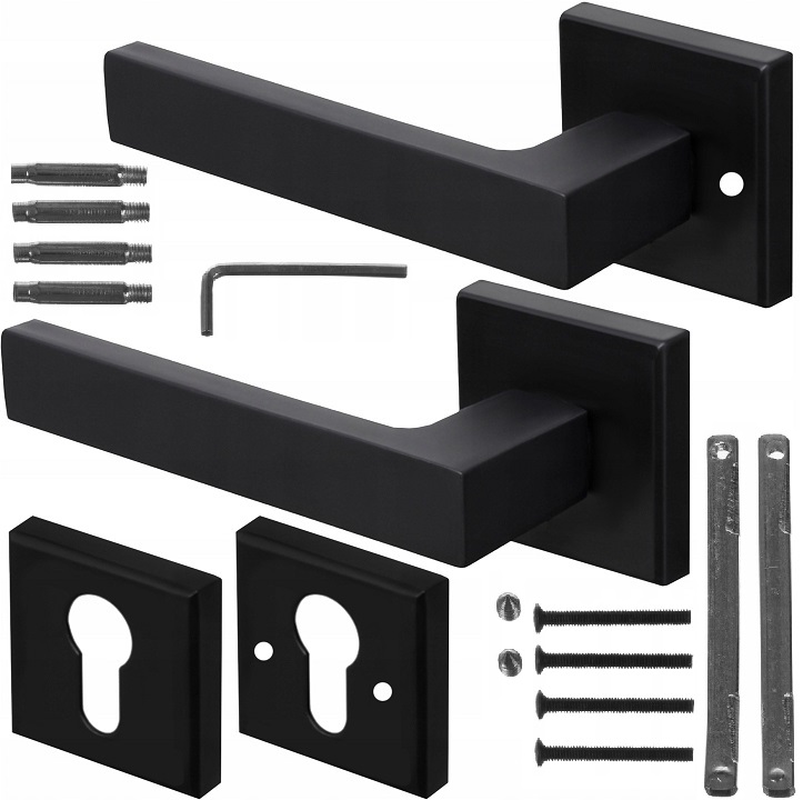 Klamka Do Drzwi Wewnętrznych Czarna Matowa Loftowa Z Nakładką Na Zamek