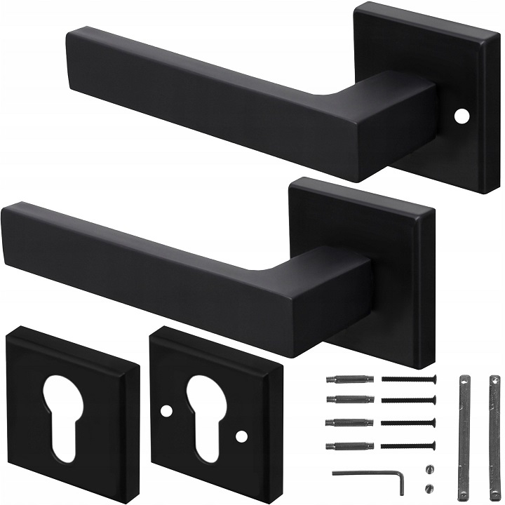 Klamka Do Drzwi Wewnętrznych Czarna Matowa Loftowa Z Nakładką Na Zamek