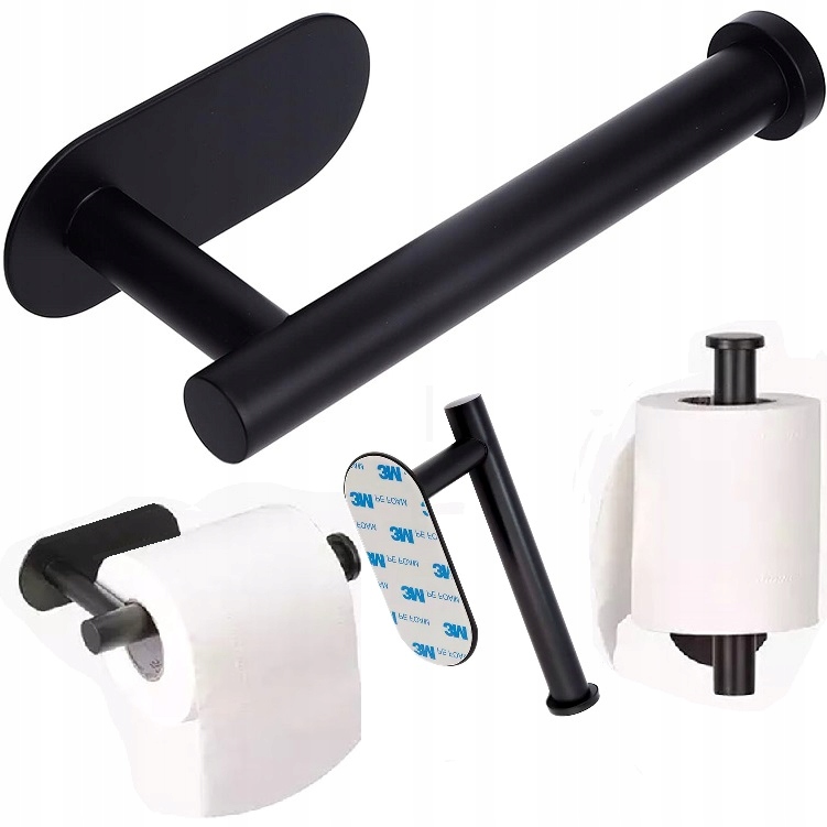 Uchwyt Wieszak Na Papier Toaletowy Samoprzylepny Klej Czarny Loft Wc