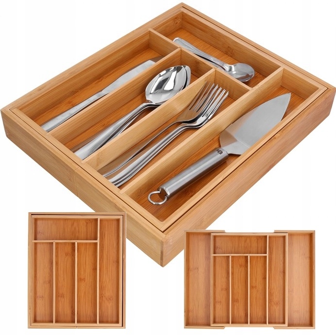 image-1550.jpeg Bambusowy Wkład Organizer Do Szuflady Kuchennej Na Sztućce Regulowany Xl