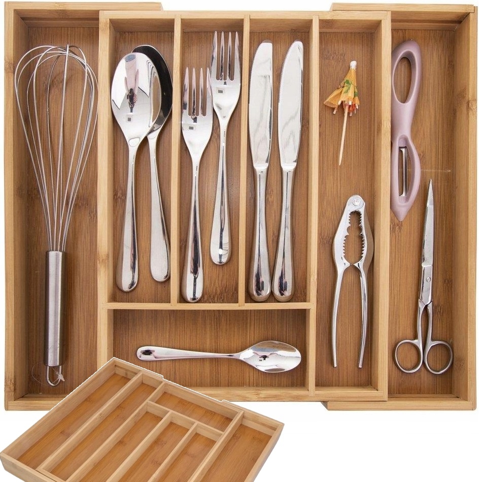 image-1555.jpeg Bambusowy Wkład Organizer Do Szuflady Kuchennej Na Sztućce Regulowany Xl