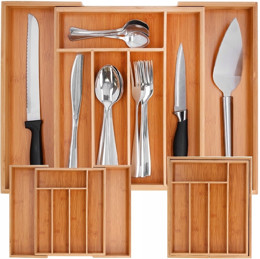 image-1556.jpeg Bambusowy Wkład Organizer Do Szuflady Kuchennej Na Sztućce Regulowany Xl