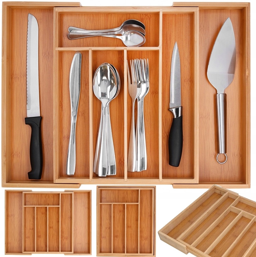 image-1562.jpeg Bambusowy Wkład Organizer Do Szuflady Kuchennej Na Sztućce Regulowany Xl