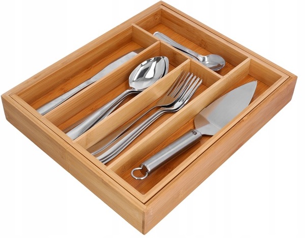 image-1564.jpeg Bambusowy Wkład Organizer Do Szuflady Kuchennej Na Sztućce Regulowany Xl