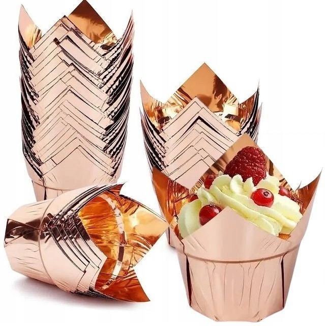 image-1605.jpeg Papilotki Foremki Na Muffinki Do Muffinek Złote Kubeczki 50 Tulipan Babki