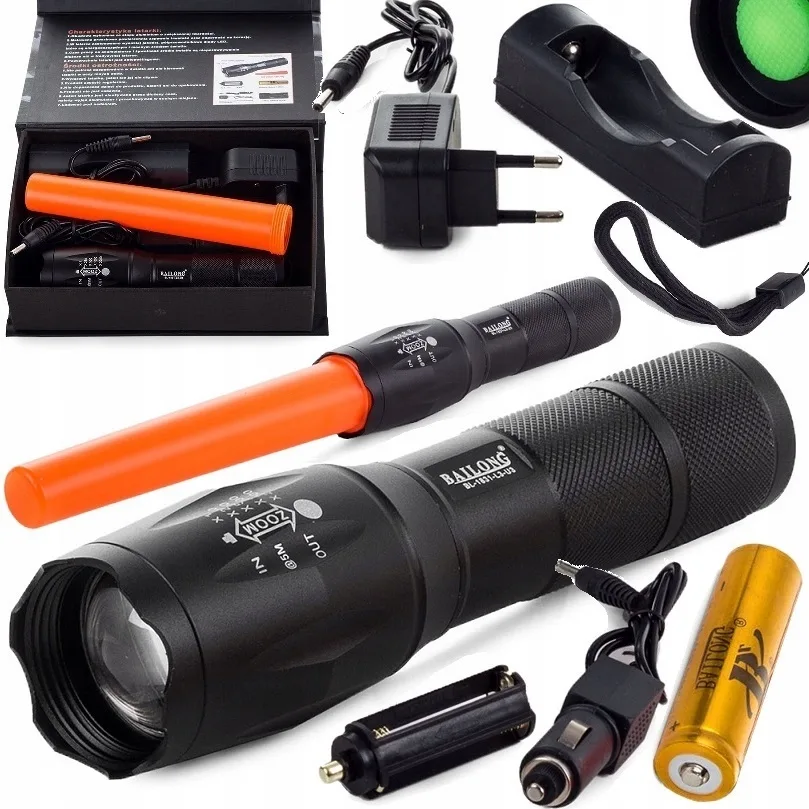 image-1625.jpeg Mocna Latarka Taktyczna Led Wojskowa Policyjna Z Nakładką Sygnalizacyjna