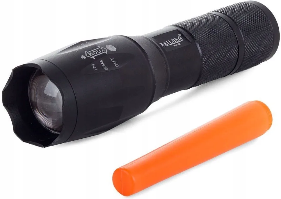 image-1628.jpeg Mocna Latarka Taktyczna Led Wojskowa Policyjna Z Nakładką Sygnalizacyjna