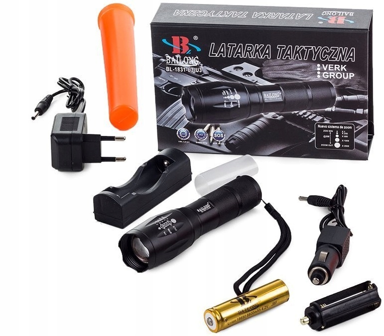 Mocna Latarka Taktyczna Led Wojskowa Policyjna Z Nakładką Sygnalizacyjna