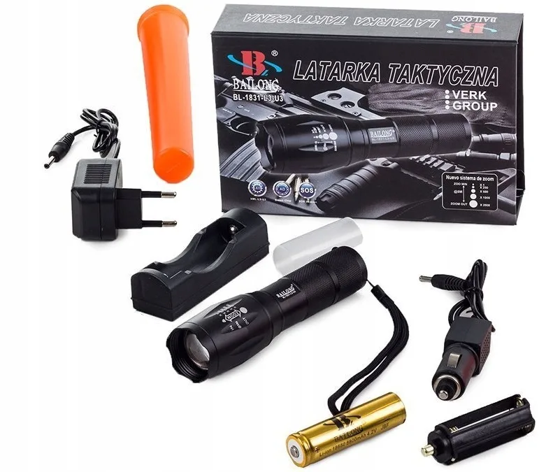 image-1633.jpeg Mocna Latarka Taktyczna Led Wojskowa Policyjna Z Nakładką Sygnalizacyjna