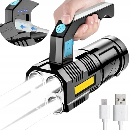 Latarka Akumulatorowa Szperacz Biwakowa Led Mocna Wielofunkcyjna 5x Led 2w1