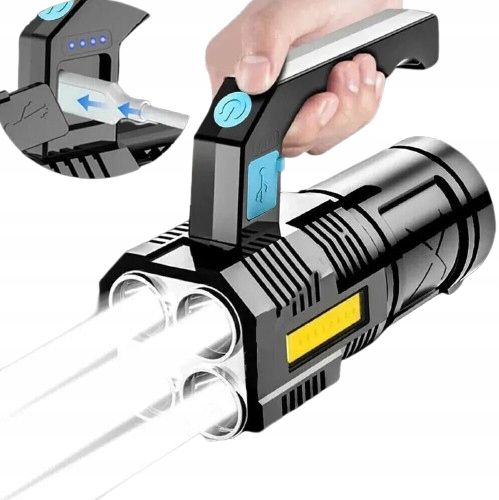 Latarka Akumulatorowa Szperacz Biwakowa Led Mocna Wielofunkcyjna 5x Led 2w1