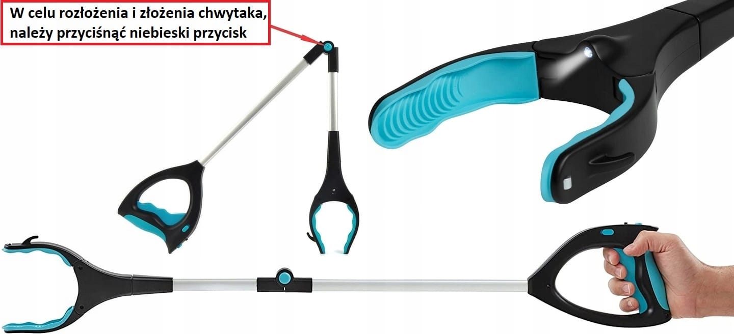 Chwytak Łapacz Pomocna Dłoń Do Podnoszenia Śmieci Liści Sprzątania Latarka