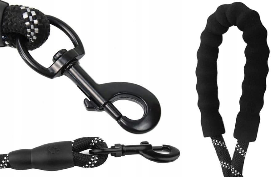 Smycz Dla Psa Krótka Linka Treningowa Gruba Karabińczyk 1,2m Czarna Odblask