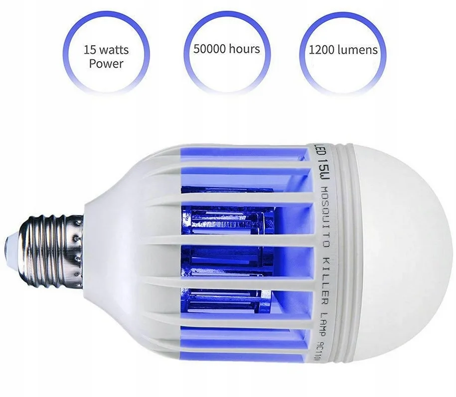 Lampa Żarówka Owadobójcza 2w1led Uv Komary 15w E27 Przeciw Owadom Insektom