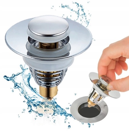 Uniwersalny Korek Do Umywalek Filtr Odpływowy Klik Klak Umywalkowy Silver