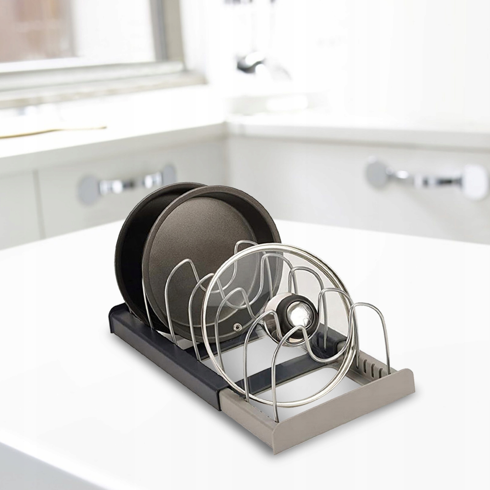 image-453.jpeg Stojak Na Pokrywy Organizer Rozsuwany Przykrywki Pokrywki Talerze Deski