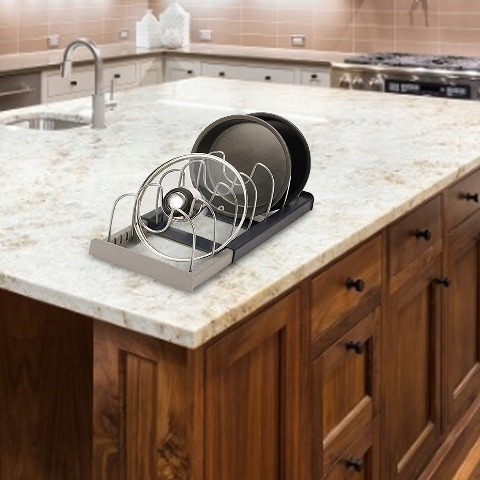 image-454.jpeg Stojak Na Pokrywy Organizer Rozsuwany Przykrywki Pokrywki Talerze Deski