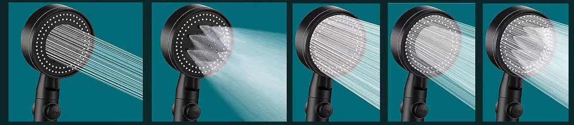 Słuchawka Prysznicowa Oszczędna Z 5 Funkcji Czarna