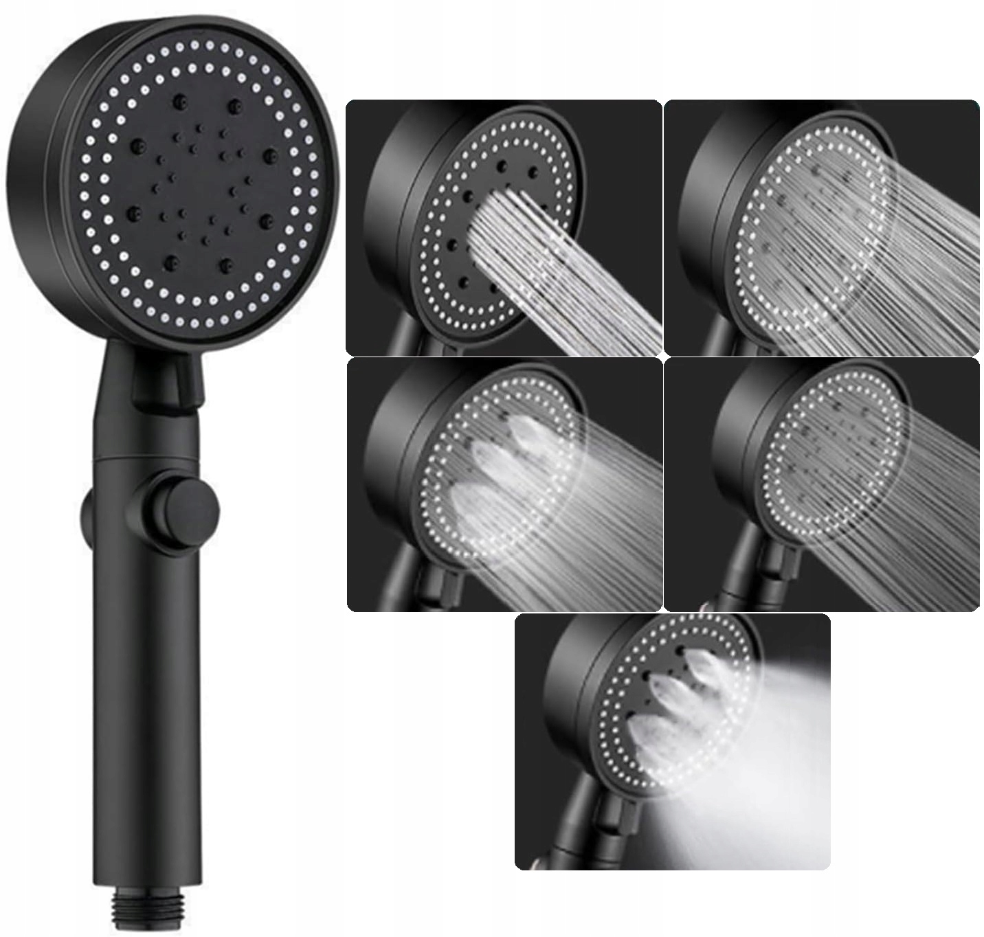 Słuchawka Prysznicowa Oszczędna Z 5 Funkcji Czarna