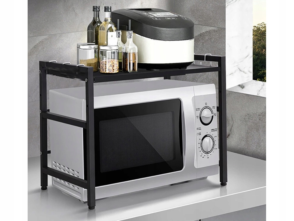 image-760.jpeg Półka Stojak Na Mikrofalówkę Kuchenny Regał Na Przyprawy Dwupoziomowy Półki