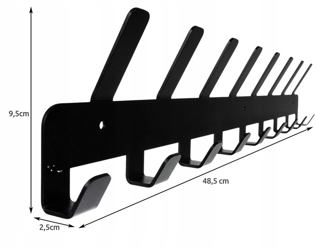 Duży Wieszak Ścienny Na Ubrania Czapki Czarny Loft 17 Haczyków Przedpokój