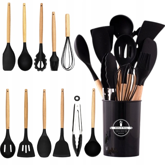 Przybory Kuchenne Silikonowe Zestaw Przyborów Kuchennych Akcesoria + Stojak