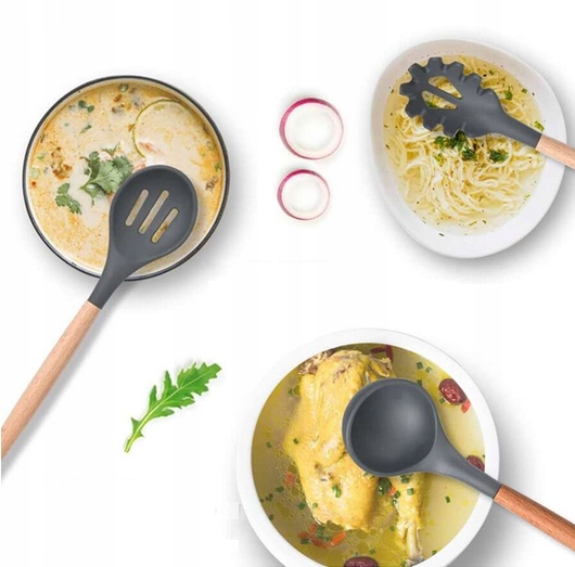 Przybory Kuchenne Silikonowe Zestaw Przyborów Kuchennych Akcesoria + Stojak