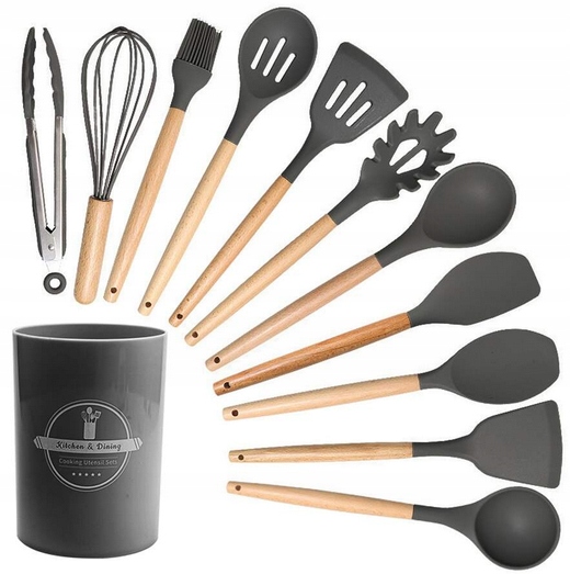 Przybory Kuchenne Silikonowe Zestaw Przyborów Kuchennych Akcesoria + Stojak