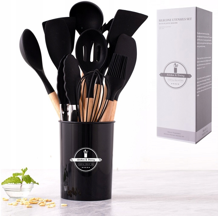 Przybory Kuchenne Silikonowe Zestaw Przyborów Kuchennych Akcesoria + Stojak