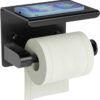Uchwyt Na Papier Toaletowy Z Półką Na Telefon Samoprzylepny Czarny Metalowy