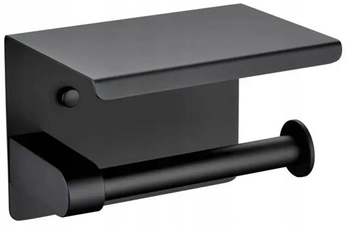 Uchwyt Na Papier Toaletowy Z Półką Na Telefon Samoprzylepny Czarny Metalowy