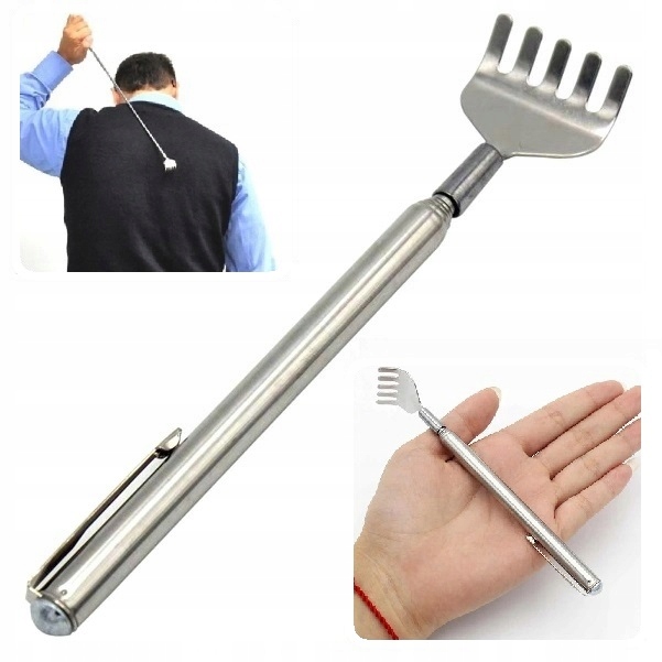 Drapaczka Srebrna Masażer Do Pleców Metalowa Na Prezent Drapak Teleskopowa