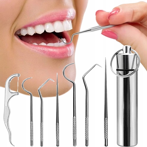 Wykałaczki Dentystyczne Ze Stali Nierdzewnej Brelok 7 El Zestaw Do Zębów