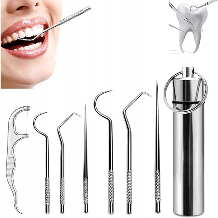 Wykałaczki Dentystyczne Ze Stali Nierdzewnej Brelok 7 El Zestaw Do Zębów