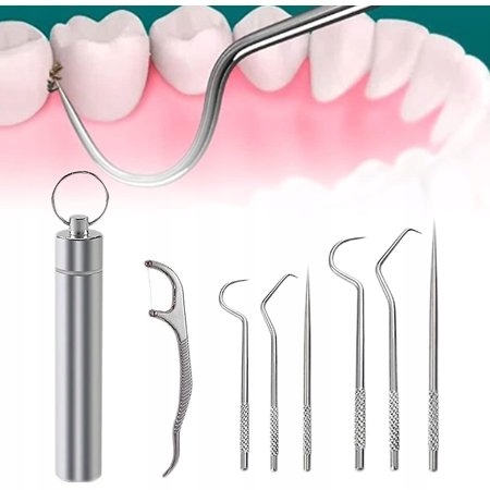 Wykałaczki Dentystyczne Ze Stali Nierdzewnej Brelok 7 El Zestaw Do Zębów