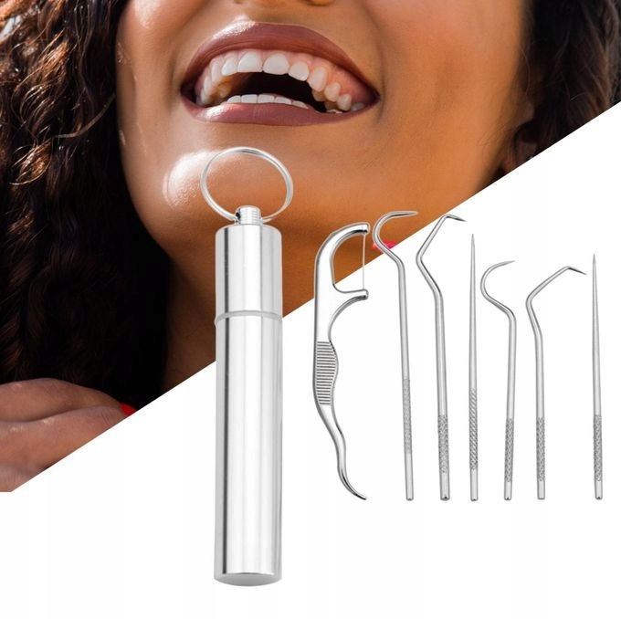 Wykałaczki Dentystyczne Ze Stali Nierdzewnej Brelok 7 El Zestaw Do Zębów